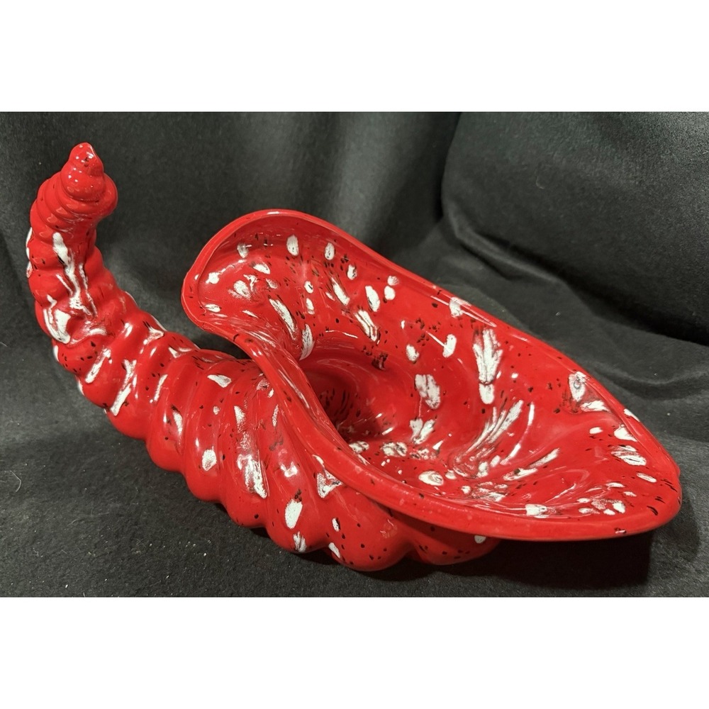 Vintage 1973 Atlantic Mold Ceramic Cornucopia Horn Of Plenty Cherry Red MCM